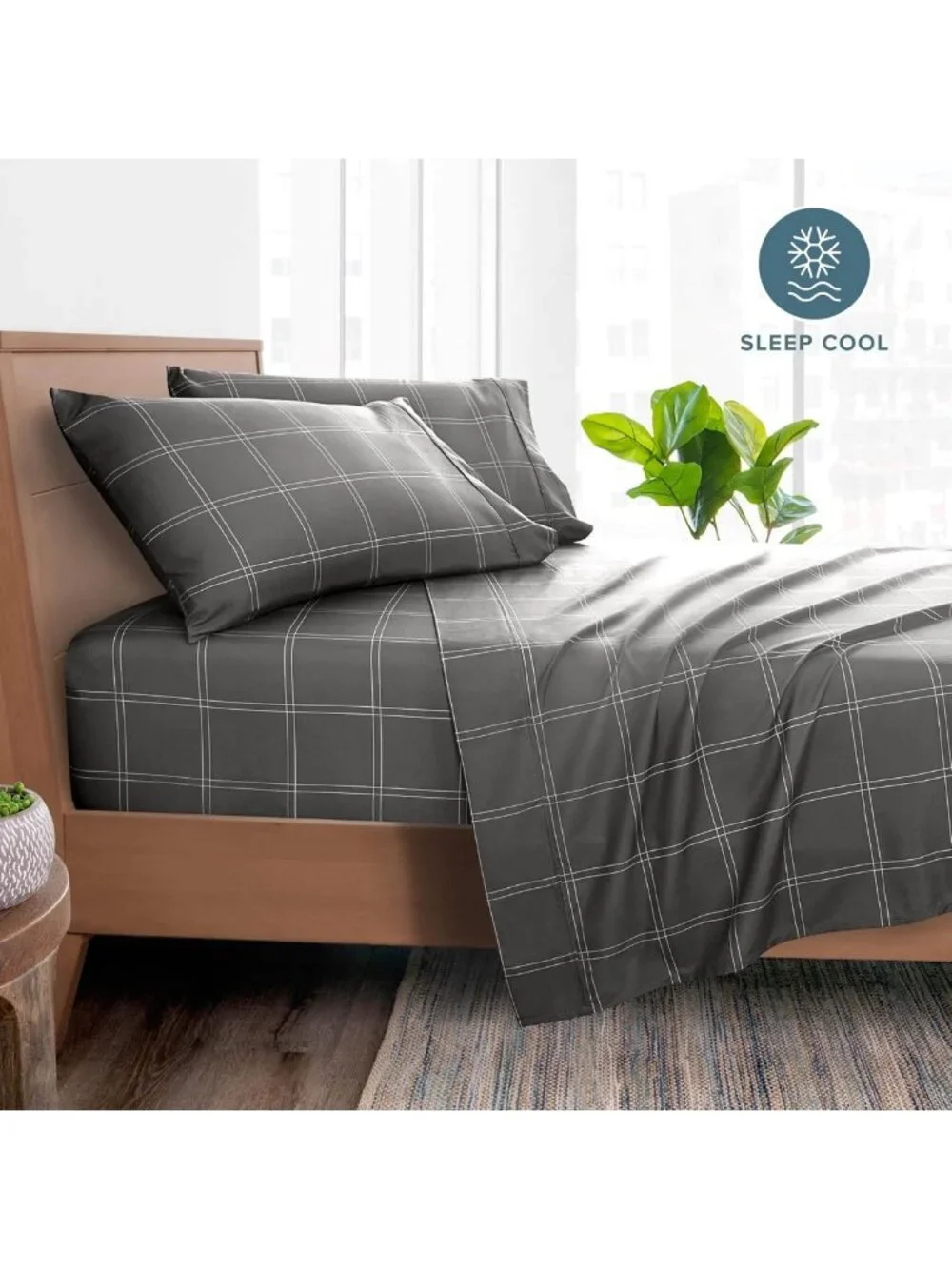 Modern Plaid Queen Sheet Set - Soft, Stylish Grey/White Bedding Essentials